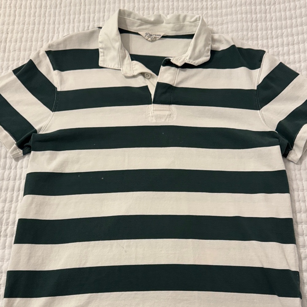 J. Crew Green and White Knit Polo